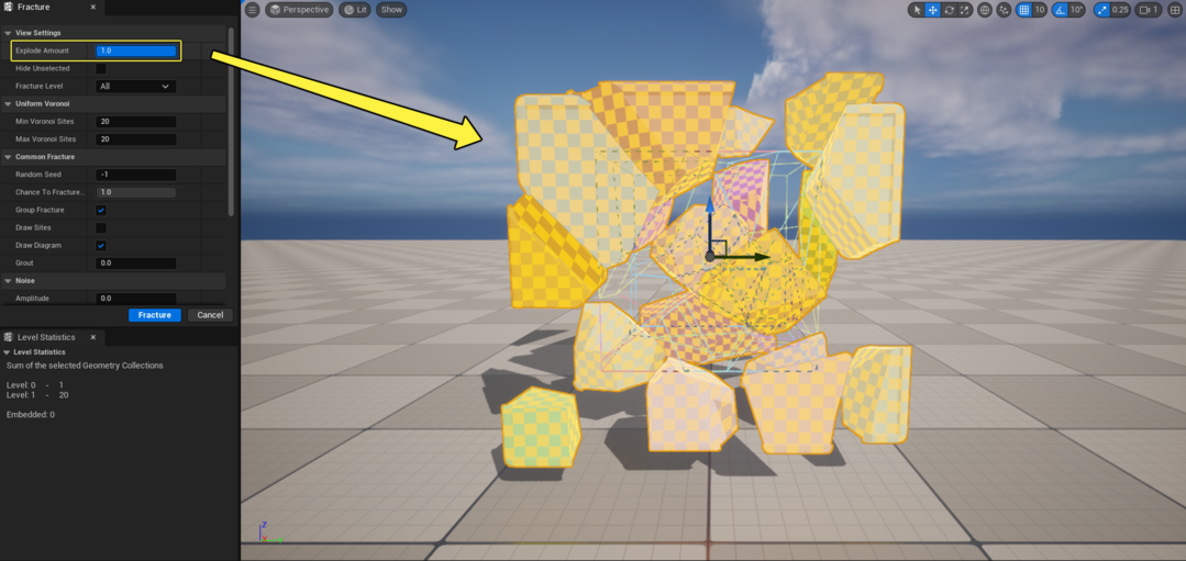Fracture 설정 예시: https://dev.epicgames.com/documentation/en-us/unreal-engine/destruction-quick-start