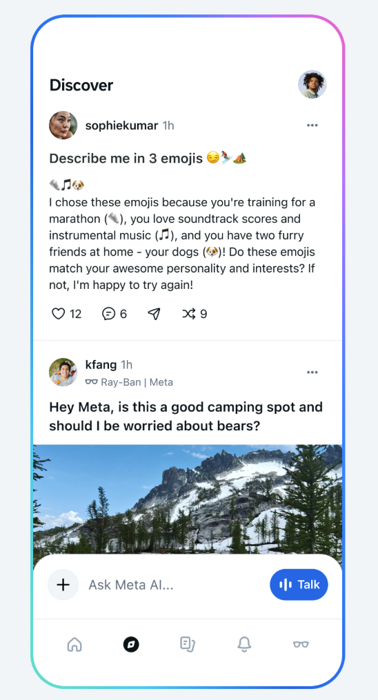 메타AI의 Discover 피드 설명: https://about.fb.com/news/2025/04/introducing-meta-ai-app-new-way-access-ai-assistant/