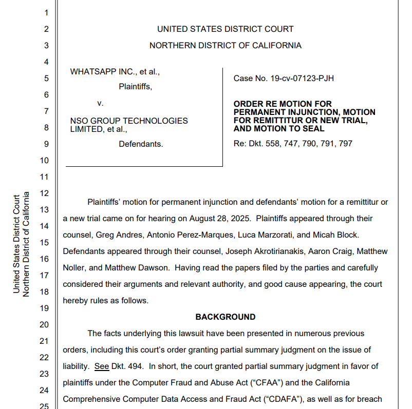 법원이 ‘핸드폰 해킹 프로그램’을 막았다 — WhatsApp이 이긴 날