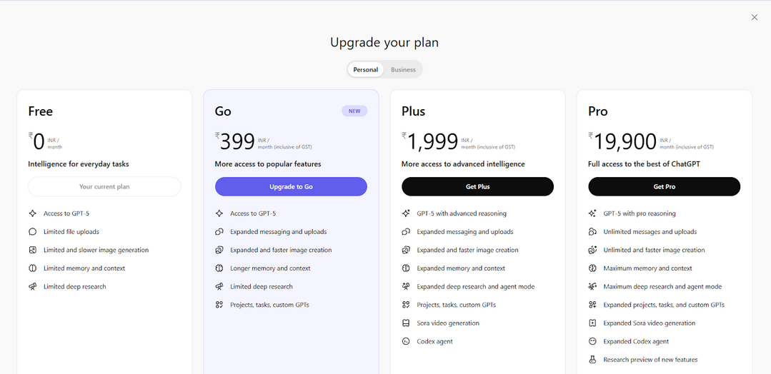 그림2. ChatGPT GO Plan (출처: OpenAI)