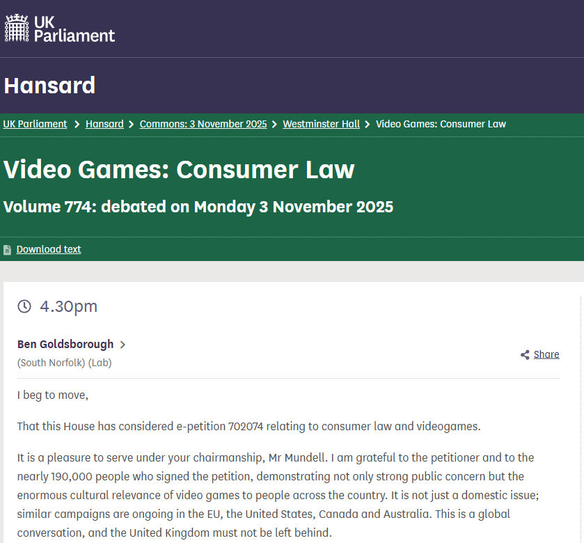 https://hansard.parliament.uk/commons/2025-11-03/debates/C603C07C-1BB5-41EF-A3C1-1AE1FEBBB95D/VideoGamesConsumerLaw