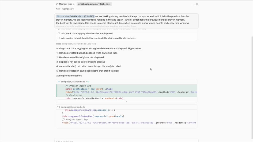 그림5. Cursor의 Debug Mode (출처: Cursor)
