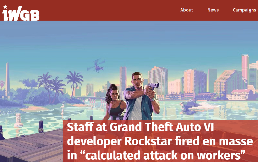 락스타 해고 관련 IWGB의 공식 글; https://iwgb.org.uk/en/post/staff-at-rockstar-fired-en-masse/