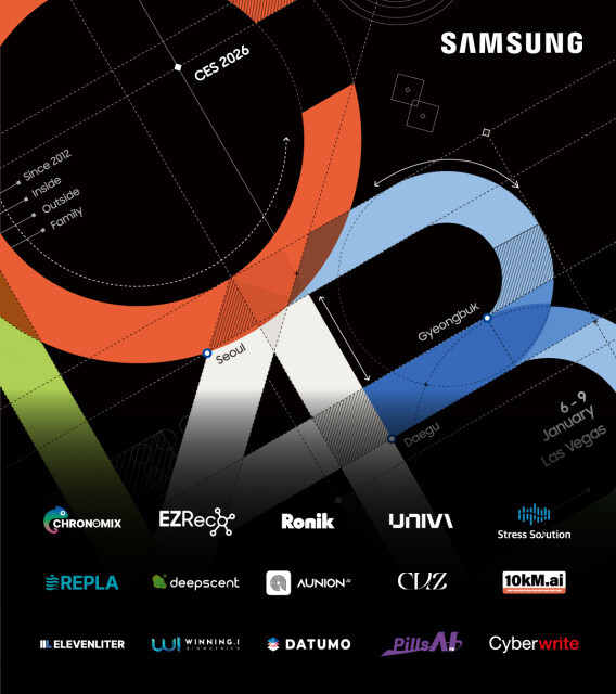 &lsquo;CES 2026&rsquo; C랩 전시관 포스터. 삼성전자가 내년 1월 6일부터 9일까지 미국 라스베이거스에서 열리는 세계 최대 IT&middot;가전 전시회 &lsquo;CES 2026&rsquo;에서 C랩 전시관을 통해 스타트업의 글로벌 시장 진출을 지원한다