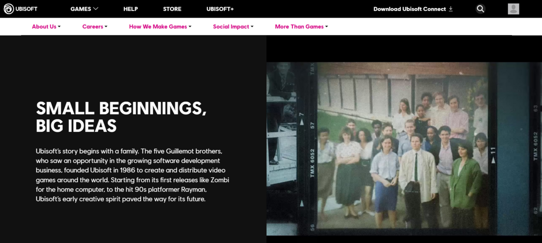유비소프트 소개 페이지: https://www.ubisoft.com/en-us/company/about-us/our-story