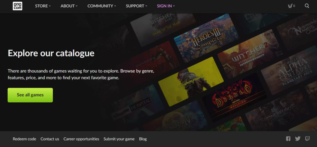 gog.com의 홈페이지; https://www.gog.com/en/