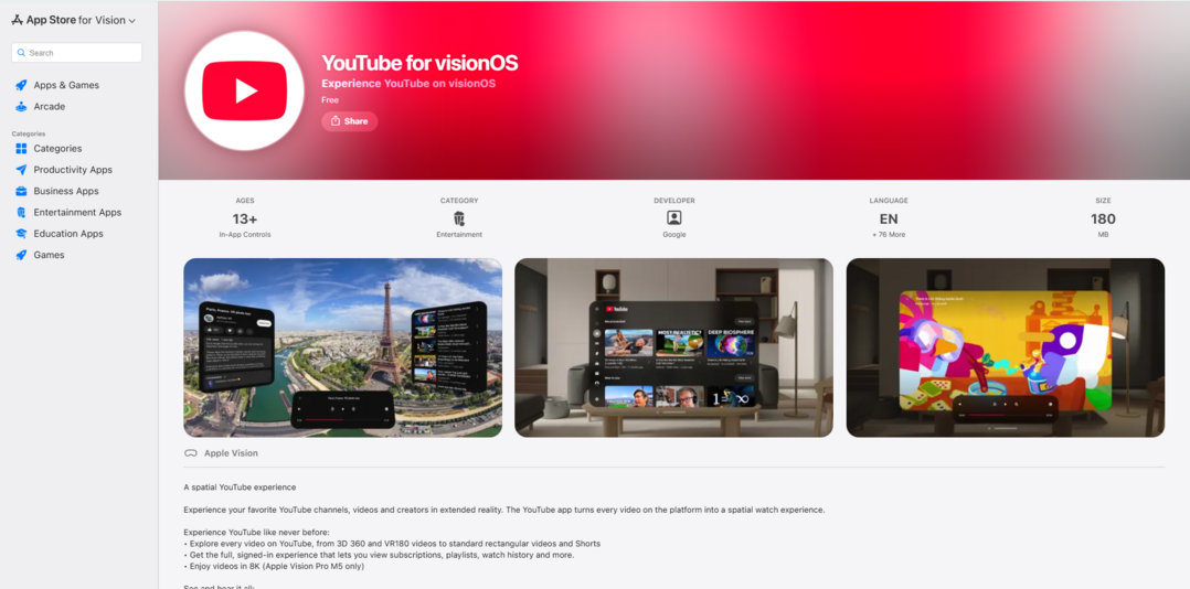 [메타X(MetaX)] YouTube, 2년 만에 Apple Vision Pro 전용 앱 출시
