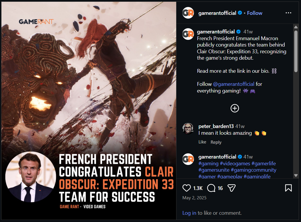 [메타X(MetaX)] 마크롱 대통령의 공식 인스타그램; https://www.instagram.com/p/DJKG63zNO7R/