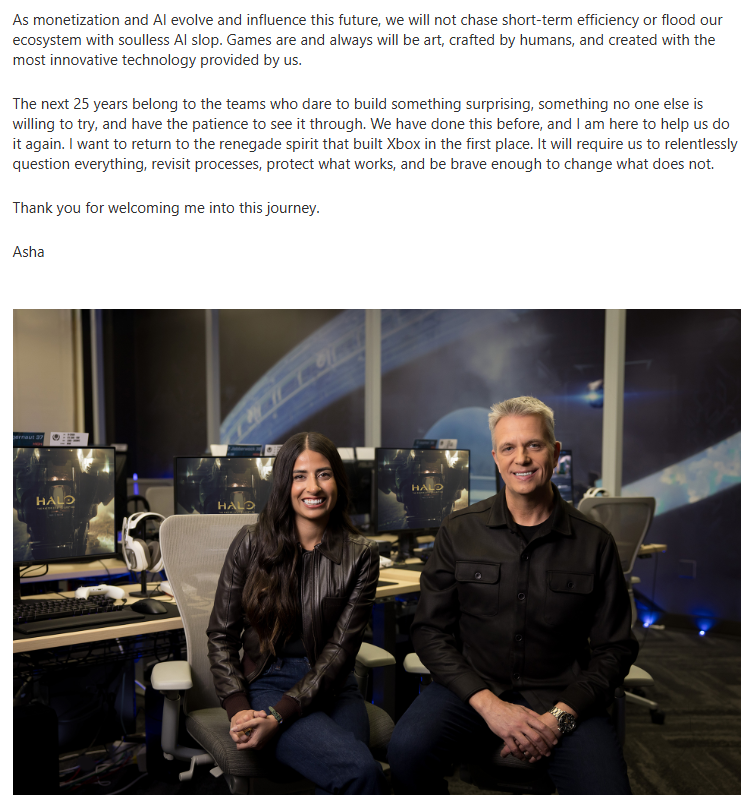 [메타X(MetaX)] 아샤 샤르마의 메세지 일부 발췌; https://blogs.microsoft.com/blog/2026/02/20/asha-sharma-named-evp-and-ceo-microsoft-gaming/