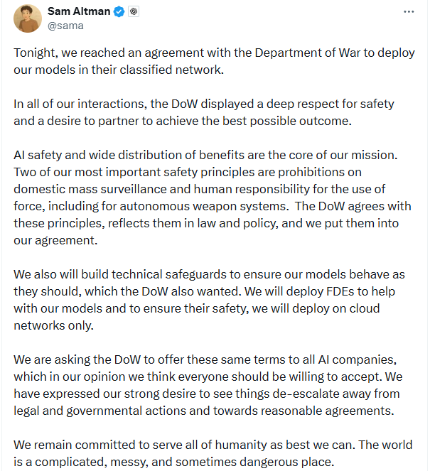 [메타X(MetaX)]Sam Altman, 美 &lsquo;전쟁부&rsquo;와 기밀망 배치 합의