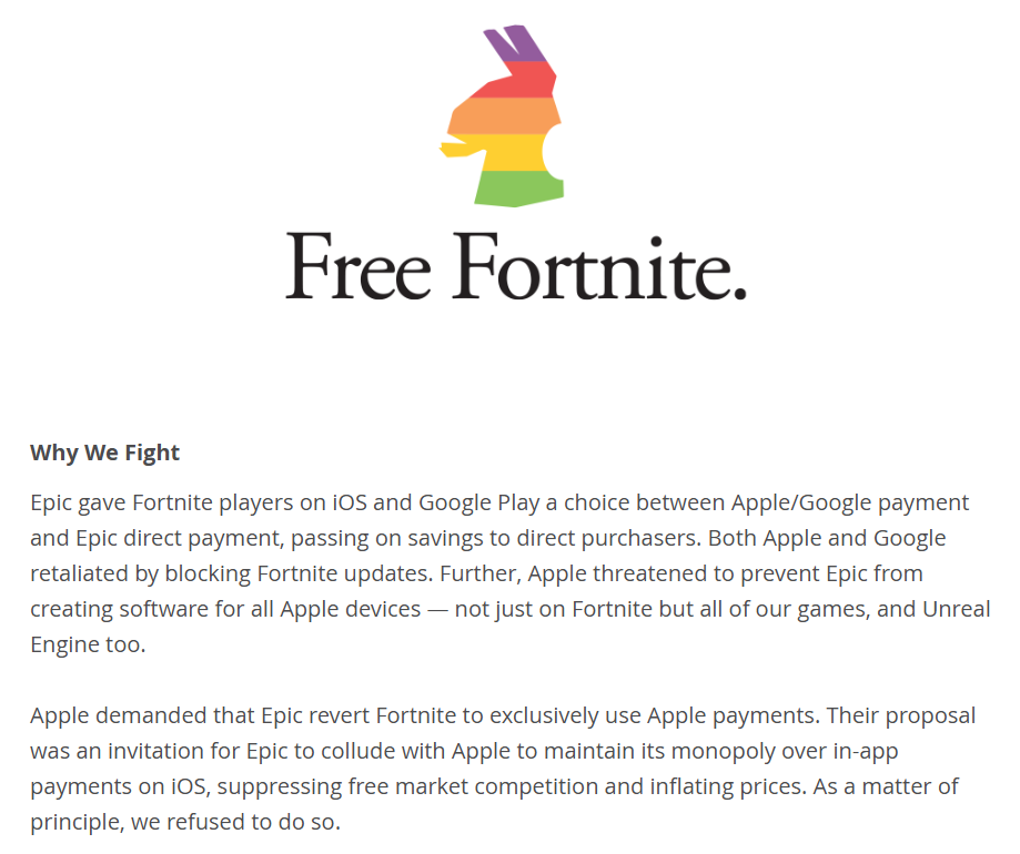 [메타X(MetaX)] 에픽게임즈가 공개한 구글 소송 관련 공식 자료; https://www.epicgames.com/site/en-US/free-fortnite-faq