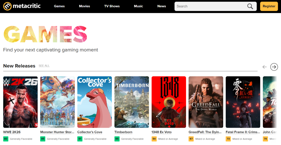 [메타X(MetaX)] 메타크리틱 홈페이지; https://www.metacritic.com