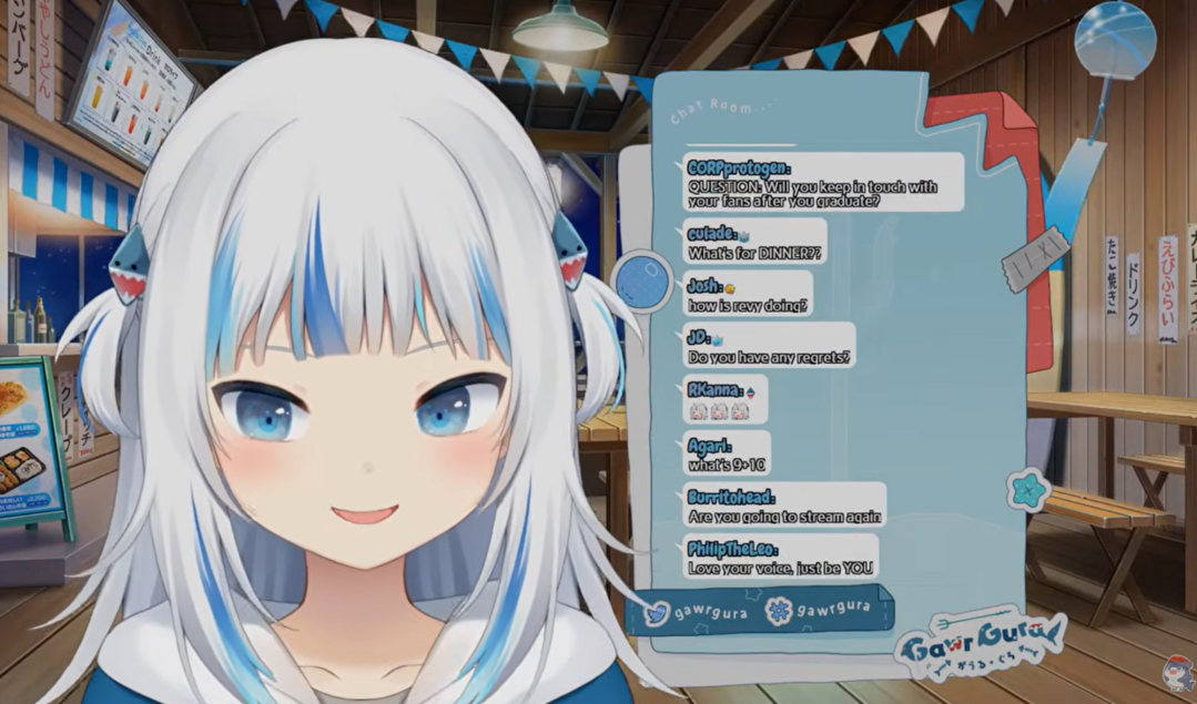 한때 세계 최대 구독자를 기록했던 가우르 구라(Gawr Gura). - VTuber 문화의 글로벌 대중화를 상징하는 대표 인물; https://youtu.be/3pS6f3_veik